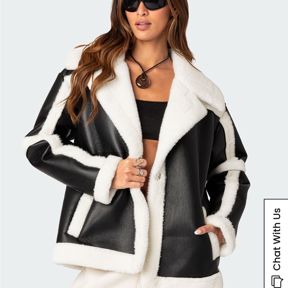 Chic Black and White Faux Fur Jacket